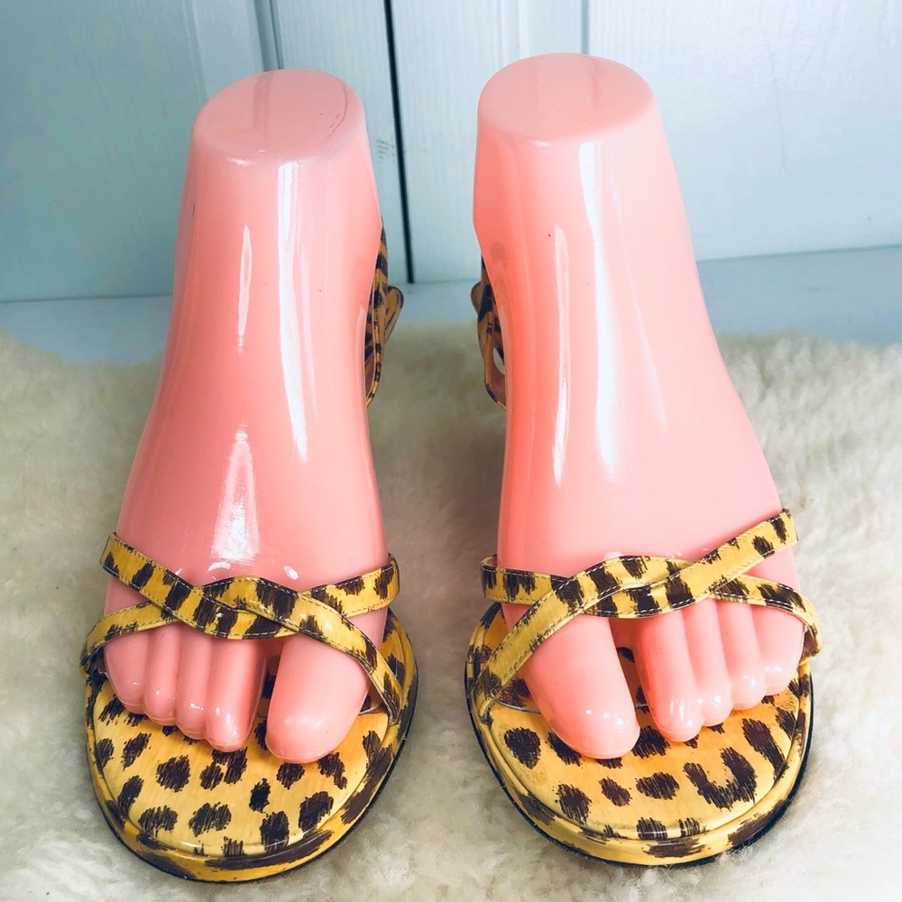 Y2K Via Spiga Leopard Slingback Patent Leather Italian Sandals Shoes Yellow Sz 7